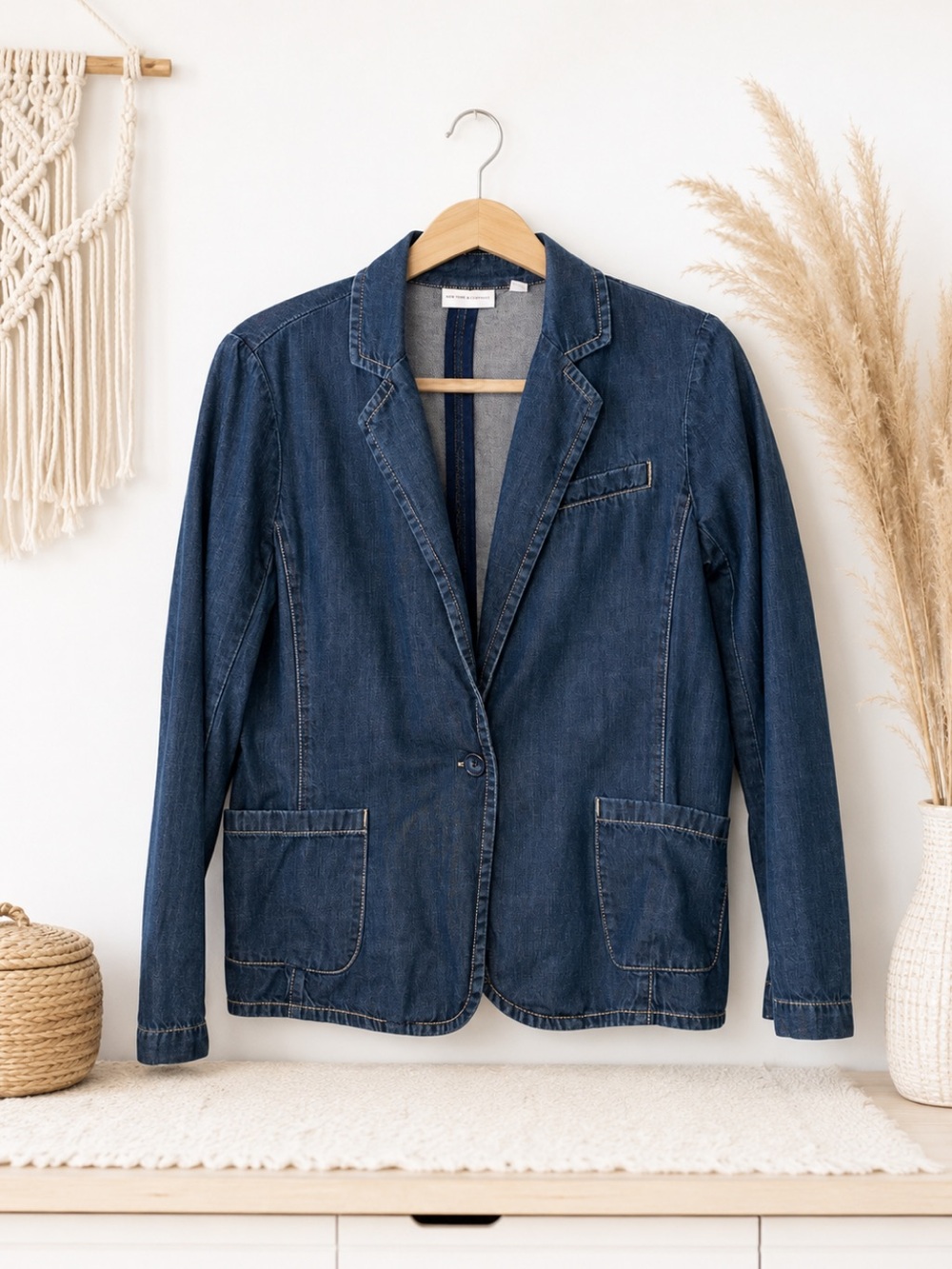 New York & Comp Denim Blazer Jacket Size M Workwear Jacket Light